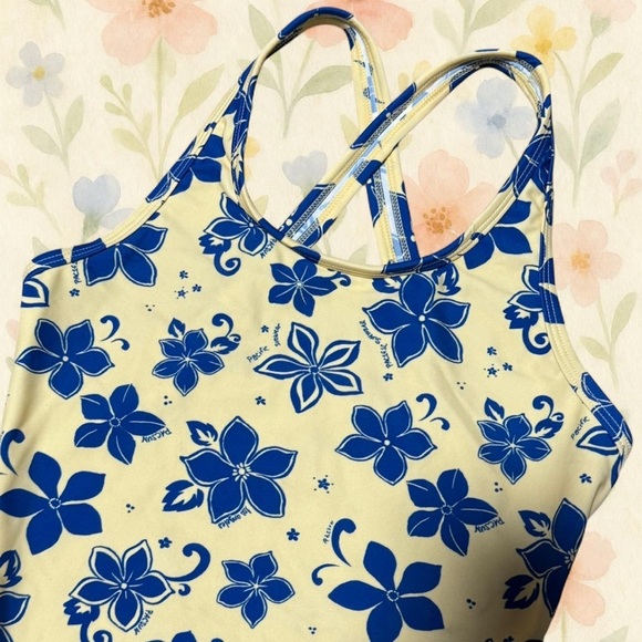 PacSun Kids XL Swimsuit Yellow Blue Floral Crossback - Picture 2 of 8